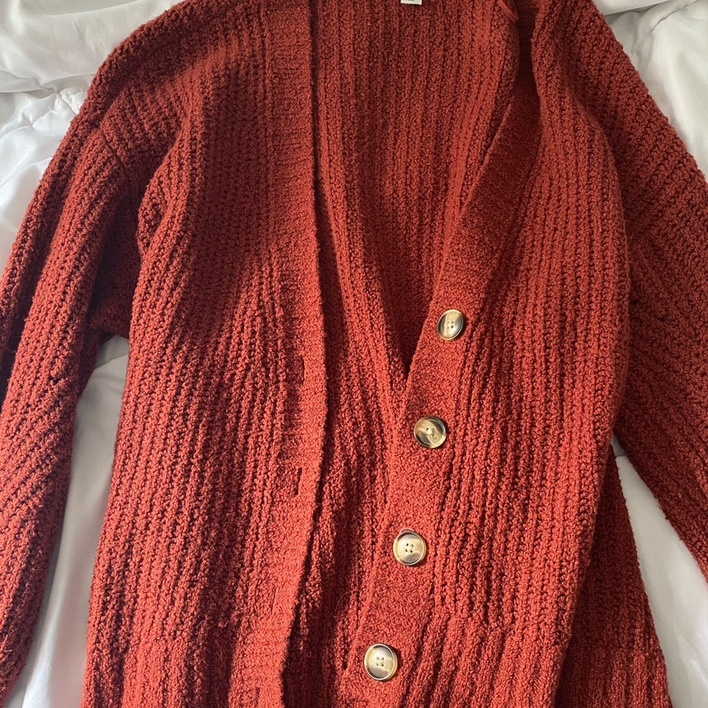 ae oversized orange cardigan